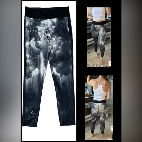 Adidas Climalite Black & White & Grey Tie Dye Mid Rise Activewear Legging - Picture 8 of 10